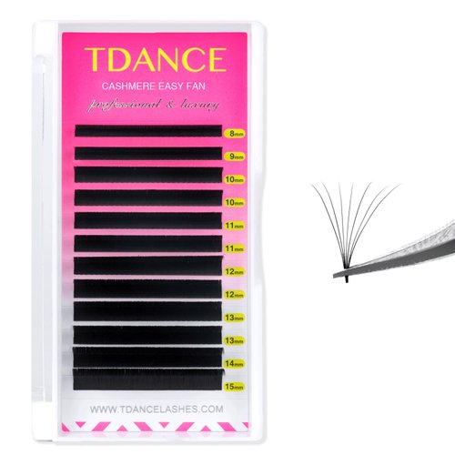 TDANCE Cashmere Easy Fan Lash Extensions Self Fanning Volume Lash Extensions 0.05mm D Curl 8-15mm Mix Length Matte Black Mega Volume Lash Extensions (0.05-D,8-15mm)