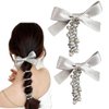 2pcs Silver Bow Tie Telephone Wire Spiral Hair Tie No Crease Ponytail Hair Band Elastic Coils for Women and Girls