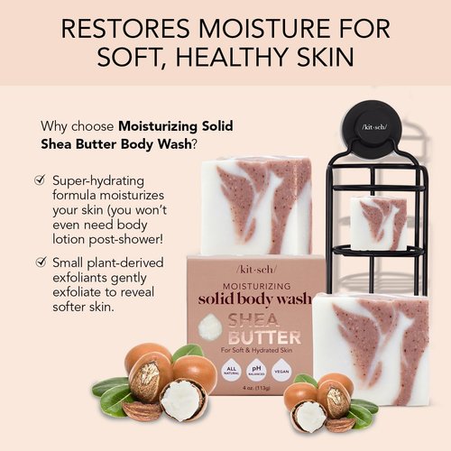 Kitsch Shea Butter for Men & Women | Exfoliating Bar Soap | Made in USA | Moisturizing Shea Butter Soap for Soft and Hydrated Skin | All Natural Body Soap | Paraben Free and Vegan - 4 oz