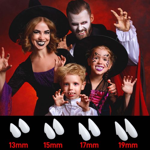 BestLink 4 Pairs Vampire Teeth, 4 Sizes Halloween Vampire Fangs Costume, Fake Fangs Kits with Enhanced Adhesive for Cosplay Dress Up Makeup Party Props