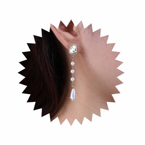 Sttiafay Vintage Crystal Pearl Dangle Earrings Teardrop Pearl Drop Earrings Long Tassel Pearl Earrings Gold Cz Square Stud Earrings Jewelry for Women