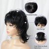 Short Black Wig Shaggy Layered 80s Mullet Wig Pixie Cut Wig With Bangs Curly Synthetic Natural Fake Hair Replacement Wigs for White Women Daily Party Cosplay Costume Halloween Use Wolf Cut Wig (Black)