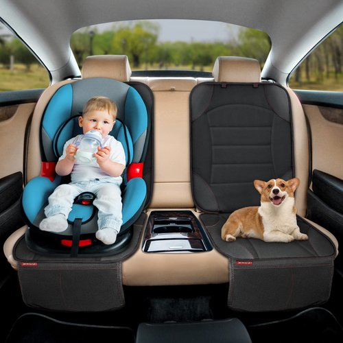 Sinvitron Car Seat Protector for Child Car Seat,Car Seat Mat for Leather Seats,Non-Slip Backing, 2 Mesh Pockets,Waterproof Seat Protector Under Baby Car Seat for Vehicles (2-Pack)
