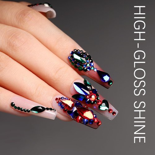 YOKE FELLOW Nail Art Rhinestones - Multi Shapes 3D Glass AB Crystal Rhinestones for Nails Jewelry Diamond for Nail with Flatback Round Bead Nail gems and Rhinestones Kit