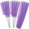 Patelai 12 Pieces Parting Comb for Braids Rat Tail Comb Steel Pintail Comb Fine Teeth Comb Heat Resistant Teasing Combs with Stainless Steel Pintail (Purple)