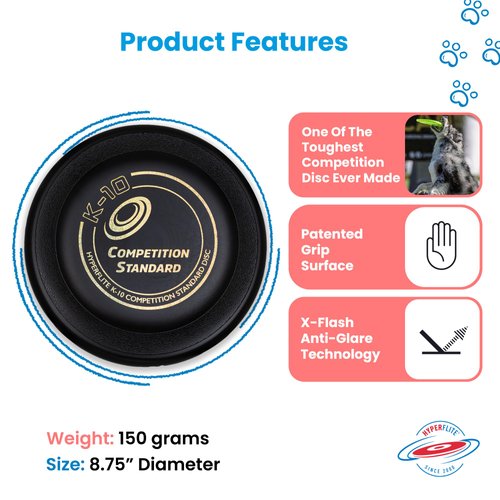 Hyperflite Jawz Dog Flying Disc - World's Toughest Training Dog Toy. Best Competition Flying Disc Toy for Pets, Puncture Resistant - 8.75 Inch - Black