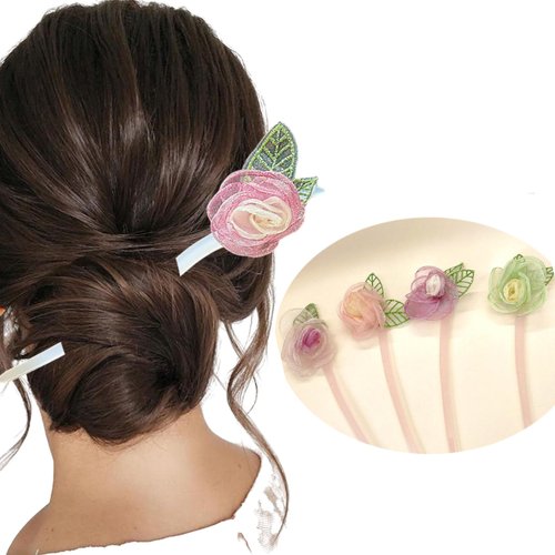 4 PCS Flower Hair Sticks Floral Hair Chopsticks Hairpin Hair Buns Hair Pins Hair Accessories for Women and Girls 064