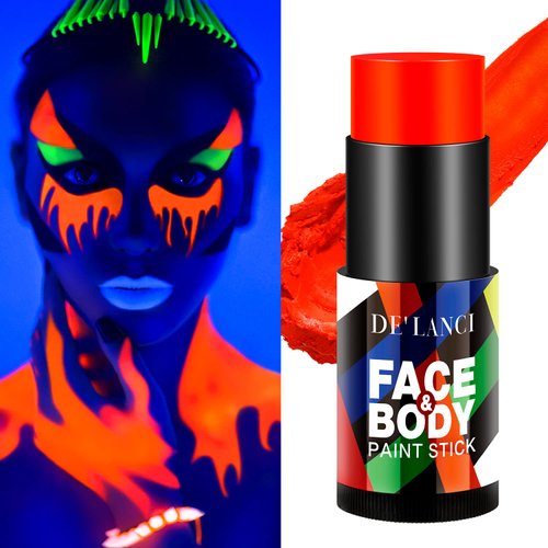 Neon Face Body Paint Stick Oil(0.75 Oz),Blendable Cream Makeup Sticks for Sfx Makeup Glow in the Dark, Non-Toxic Uv Face Painting Kit Halloween Special Effects SFX Cosplay Costume Parties- NEON ORANGE