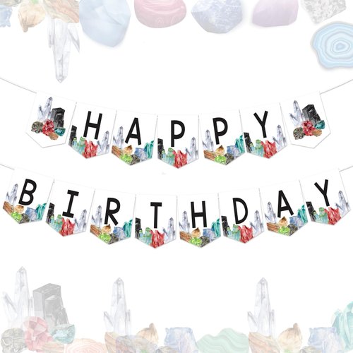 Balterever Geology Birthday Party Decorations Rocks Geology Birthday Party Decorations Geology Theme Happy Birthday Banner Crystal Themed Happy Birthday Banner for Boys and Girls