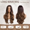 Haoland Long Ombre Brown Wavy Wig for Women 26 Inch Middle Part Curly Women's Charming Synthetic Wig with Natural Wavy Brown Heat Resistant Hair for Wedding Daily Party Use