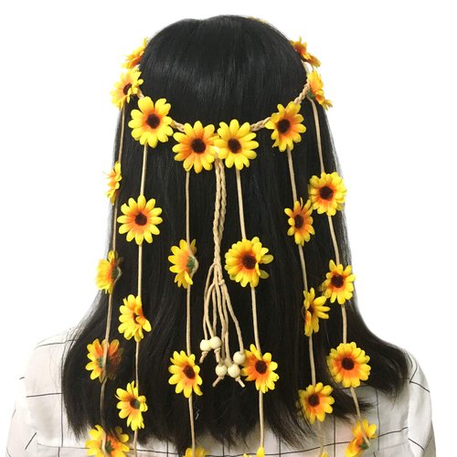 Honbay 1pcs Adjustable Bohemia Flower Headband Daisy Sunflower Hair Wreath Festival Hair Band Bridal Headpiece