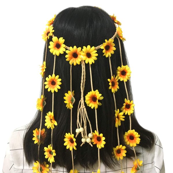 Honbay 1pcs Adjustable Bohemia Flower Headband Daisy Sunflower Hair Wreath Festival Hair Band Bridal Headpiece