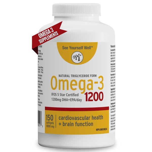 See Yourself Well Omega 3 Fish Oil - EPA & DHA Omega-3 Fatty acids. High Absorption Advanced Triglyceride Natural State Technology. Promotes Brain, Eye, Heart, Joint & Immune Health. 150 softgels
