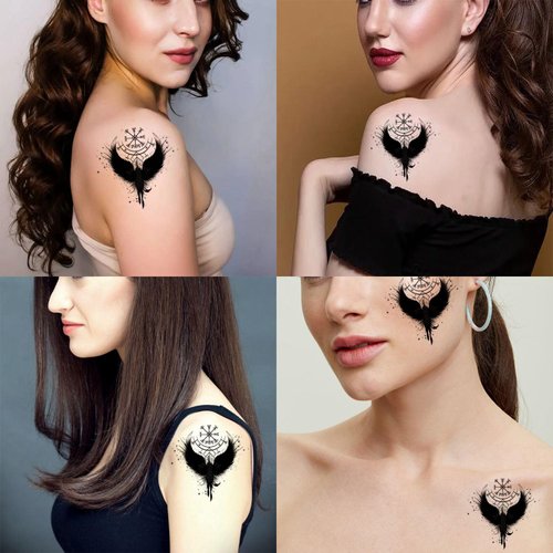 Dopetattoo 6 Sheets Temporary Tattoo Helm of Awe Viking Symbol Viking Fake Tattoos Norse Wing Tattoos Neck Chest for Women Men Adults(No more Sticky)