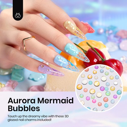 Beetles Jelly Gel Nail Polish, 6 Colors Summer Crystal Glass Translucent Pastel Gel Polish Blue Red Green Purple Yellow Soak Off UV Gel Polish with Mermaid Bubble Beads Nail Art Rainbow Nails