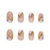 RikView French Tip Press on Nails Medium Acrylic Nails with Flowers Design Almond Fake Nails Nude Nails for Women