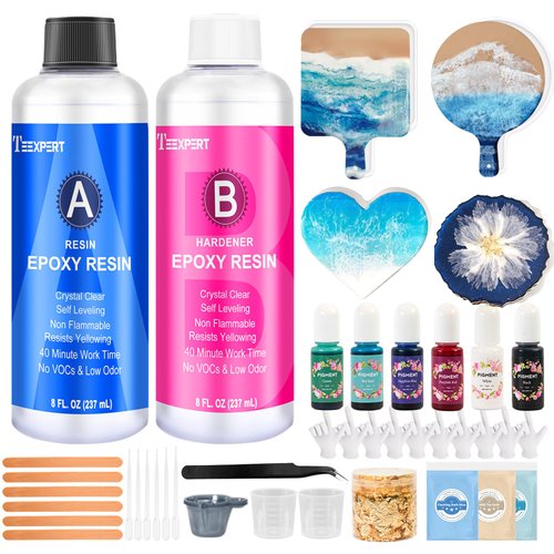 Teexpert Epoxy Resin Kit for Beginners, Resin Kit with Coaster Molds, Crystal Clear Art Casting Resin for DIY Resin Coasters 16 FL.OZ