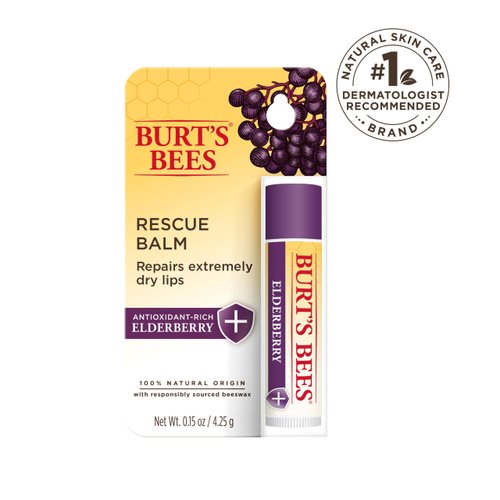 Burt's Bees Rescue Balm Elderberry Lip Balm, With Antioxidant-Rich Elderberry, Tint-Free, Natural Origin Lip Care, 1 Tube, 0.15 oz.