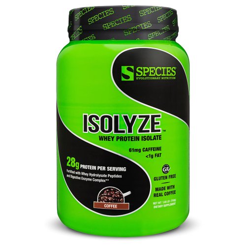 Species Nutrition Isolyze Whey Protein Powder, 100% Whey Isolate Protein, Whey Protein for Muscle Building, 27.5g Protein Per Scoop, No Sugar & Low Fat Protein (Coffee, 22 Servings)
