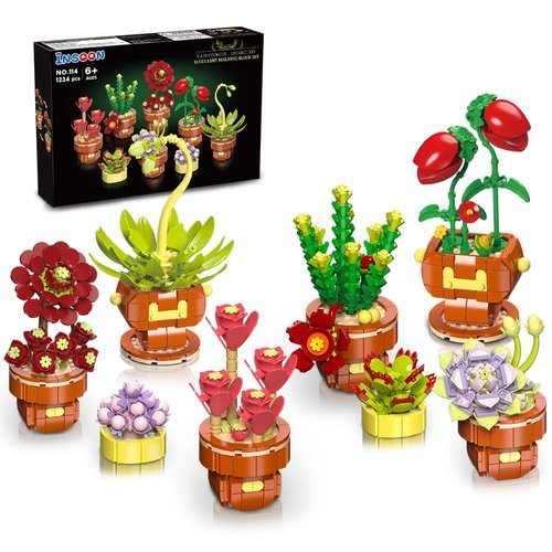 INSOON Succulent Flowers Bonsai Building Sets, 8 Packs Botanical Collection Building Block Kit for Home Decor, 1234 PCS Plant Building Toy Gifts for Adults Kids Girls Boys Ages 6 7 8 9 10 11 12+