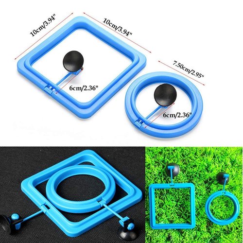 2 Pcs Fish Feeding Ring, Fish Safe Floating Food Feeder Circle Blue, with Suction Cup Easy to Install Aquarium, Square and Round Shape Fish Tank Towels - for Guppy, Betta, Goldfish, Etc. (Blue)¡­