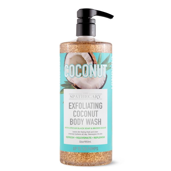 The Spathecary Exfoliating Coconut Body Wash, with African Black Soap and Brown Sugar to Refresh and Rejuvenate, 33 oz