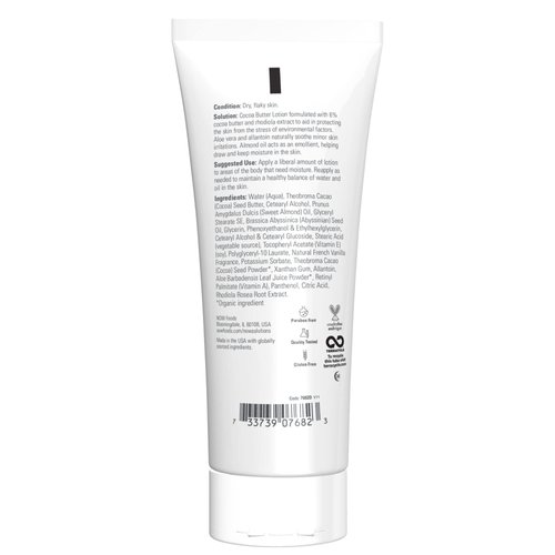 NOW Foods Solutions, Cocoa Butter Lotion for Dry and Flaky Skin, with Aloe Vera, Allatonin and Almond Oil, 8-Ounce