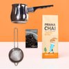 Prana Chai 1 bag chai lovers starter pack including chai teapot, fine mesh strainer and 1 bag of all-natural masala blend. Only the Good Stuff.