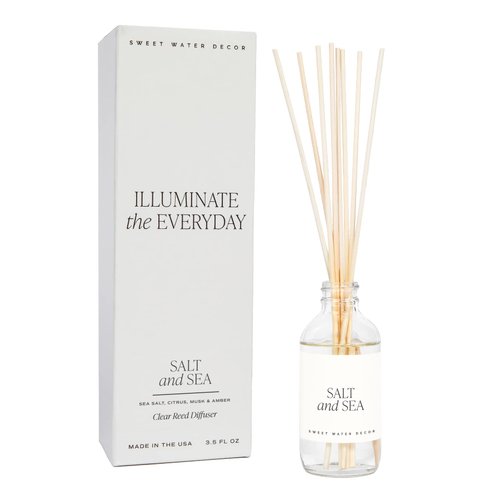 Sweet Water Decor Salt and Sea Reed Diffuser Set - Sea Salt, Citrus, Musk, and Amber Summer Scented Diffuser - Scent Diffusers for Home, Long Lasting Fragrance, Made in the USA