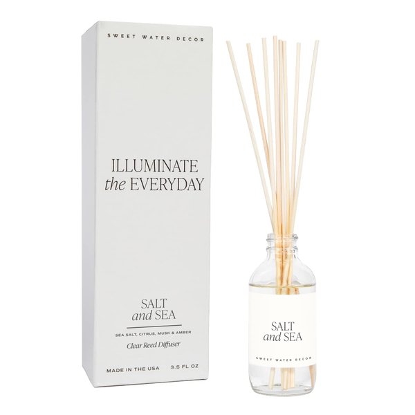 Sweet Water Decor Salt and Sea Reed Diffuser Set - Sea Salt, Citrus, Musk, and Amber Summer Scented Diffuser - Scent Diffusers for Home, Long Lasting Fragrance, Made in the USA