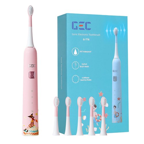 GEC Products Kids Sonic Rechargeable Electric Toothbrush,Soft Head for Protact,Children's Electric Toothbrushes,6 Modes, 44000 Vibrations Per Minute, Ipx7 Waterproof, 2-Min Timer for Age 4+