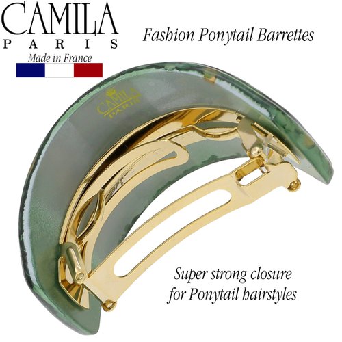 Camila Paris CP3233 French Hair Barrette, Hair Ponytail Holder for Fine Long Hair, Green, Automatic Strong Hold Grip Hair Clips for Women, No Slip Styling Girls Hair Accessories, Made in France