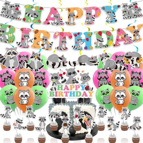 Raccoon Party Decorations Raccoon Birthday Party Supplies Includes Raccoon Birthday Banner Spiral...