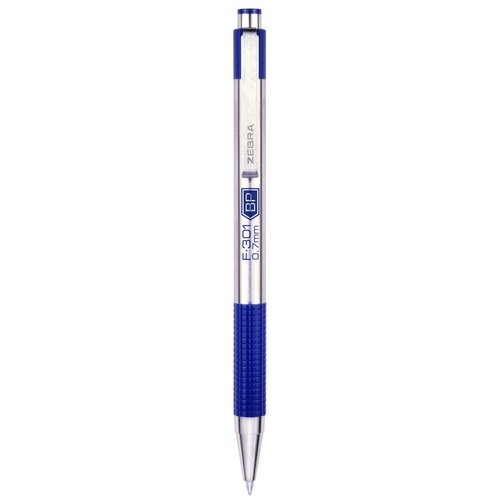 Zebra Pen F-301 Retractable Ballpoint Pen, Stainless Steel Barrel, Fine Point, 0.7mm, Blue Ink, 12-Pack