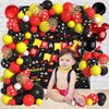 Cartoon Mouse Balloon Arch 125pcs Mouse Birthday Decorations-Red Black Yellow Balloon Garland, Birthday Banner, Mouse Theme Foil Fringe Curtains For Mouse Birthday Party Supplies