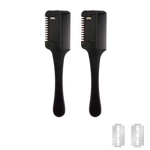 2 Pcs Hair Razor Combs with Extra 2 Pcs Replacement Razors, MSDADA Hair Cutter Comb for Thin and Thick Hair, Double Edge Razor Hair Cutting Comb Hair Thinner Trimmer Razor Comb for Thinning Trimming