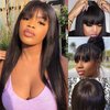 ISEE Straight Human Hair Wigs with Bangs 180% Density (18Inches) Glueless None Lace Front Wigs Human Hair Silky Machine Made Wigs for Black Women