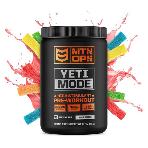 MTN OPS Yeti Mode Pre-Workout Powder - Explosive High-Stimulant with 300mg Caffeine, Creatine Monohydrate, Beta-Alanine, and 45mg Niacin - Sour Smash Flavor in 30 Serving Tub