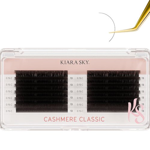 KIARA SKY LASH Cashmere Classic Lash Extensions | Premium Cashmere Lash Extensions | Soft Semi-matte natural finish | For Professional Eyelash Extensions Use Only | Black (C-0.15-13mm)