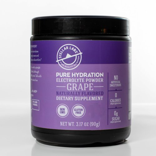 Stellar Labs Electrolyte Powder No Sugar | Low FODMAP Hydration Multiplier Powdered Drink Mix | Keto Friendly, Sugar Free, Non-GMO, Gluten Free Dehydration Relief | Grape, 30 Servings