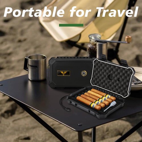 Bald Eagle Cigar Humidor Box, Travel Humidor with Humidifier Hygrometer, Portable Case for 5 Cigars, Waterproof | Crushproof | Airtight