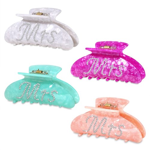 BSJELL 4 Pieces Bride Hair Clips for Women Acrylic Mrs Bride Hair Claw Clips Wedding Bridal Hair Accessories Bachelorette Party Favors (Mrs clips)