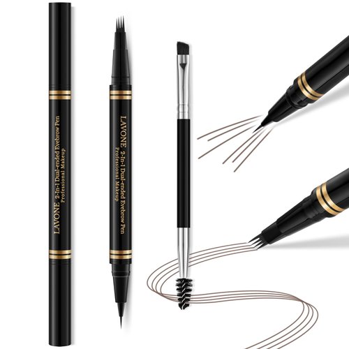 Eyebrow Pen Makeup Kit, with 4 Tip Waterproof Microblading Eyebrow Pencil, Eyeliner, Eyebrow Pomade and Dual-ended Eyebrow Brush, Brow Pencil Eyebrow Kit for Natural Looking - Black Brown