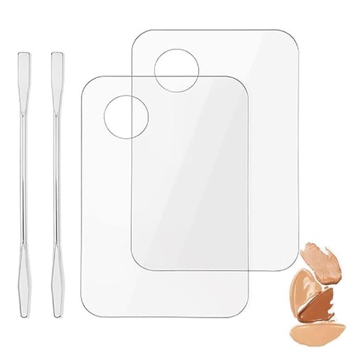 NaYiissi 2pcs Acrylic Makeup Palette, Cosmetic Makeup Mixing Tray with 2pcs Spatula Tool, Foundation Makeup Palette for Nail Art Eye Shadow Pigment Blending (Rectangle)