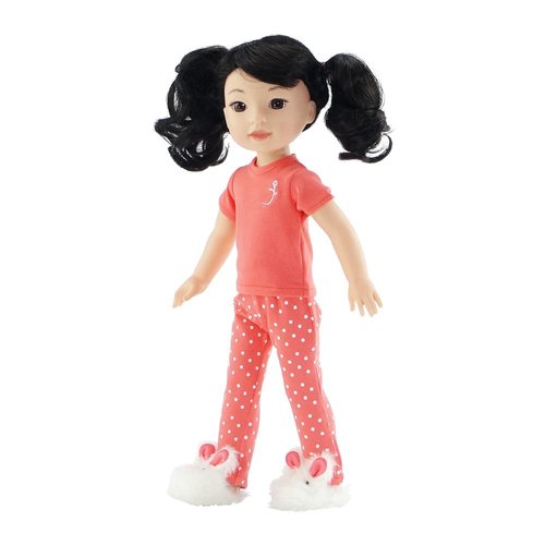 Emily Rose 14 Inch Doll Clothes & Accessories | 2 PC 14" Fashion Doll Coral Pajamas PJs Gift Set with Fluffy Easter Bunny Slippers! | Doll NOT Included | Gift Boxed!