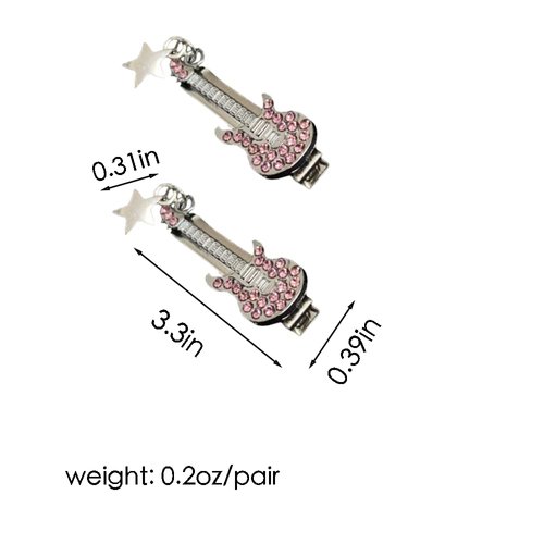 ZHOUMEIWENSP Y2k Metal Hair Clips Retro Rhinestone Guitar Hairpin with Punk Clips Novelty Hair Style Making (Pink)