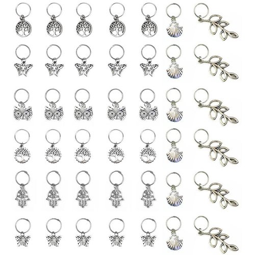 Hyamass 40pcs Antique Silver Ring Owl Butterfly Leaves Life of Tree Hand Scallop Charms Pendant Braid Hair Clip Headband Hair Accessories