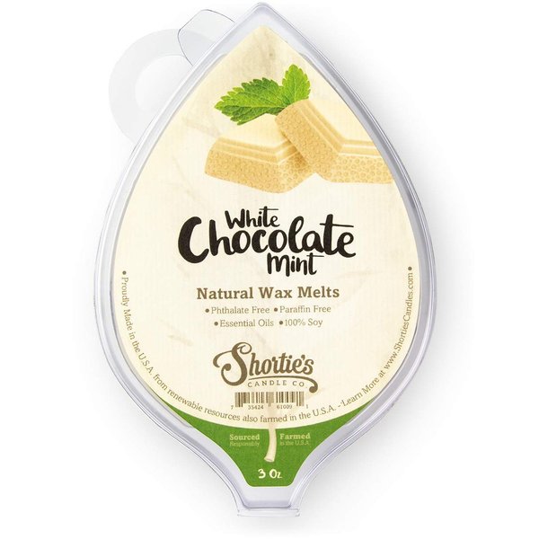 Shortie's Candle Company White Chocolate Mint Natural Soy Wax Melts - 1 Highly Scented 3 Oz. Bar - Made with 100% Soy and Essential Fragrance Oils - Phthalate & Paraffin Free, Vegan, Non-Toxic
