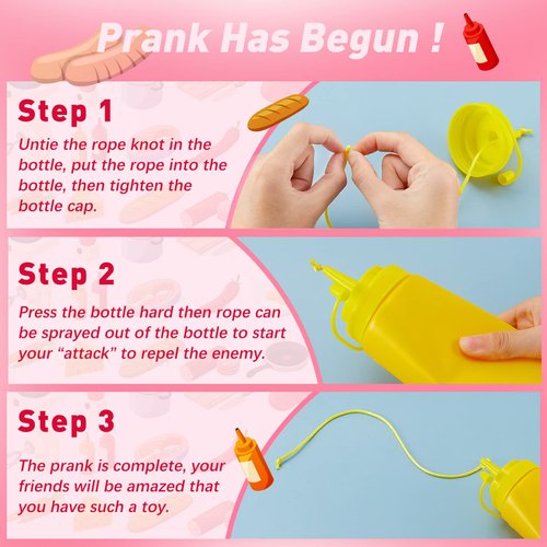 Leyndo 2 Pieces Fake Squirt Mustard and Ketchup Bottle, Fake Mustard Bottle, Phoney Red Ketchup Bottle Plastic Condiment Squirt Dispenser Novelty Prank Toy (Red, Yellow)