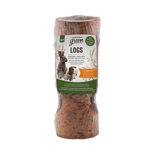 Living World Green Chew-Safe Wooden Log with Hay, 2-in-1 Hay Feeder and Chew Toy for Small Animals, Small